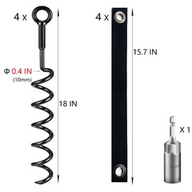 Sliridog 18" Heavy-Duty Trampoline Ground Stakes, 4-Pack – Spiral Anchor Kit with Straps for Secure Trampoline Anchoring (Black, 4-Pack)