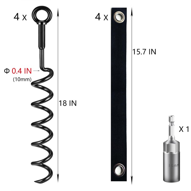 Sliridog 18" Heavy-Duty Trampoline Ground Stakes, 4-Pack – Spiral Anchor