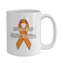 My son is my superhero leukemia awareness month mug