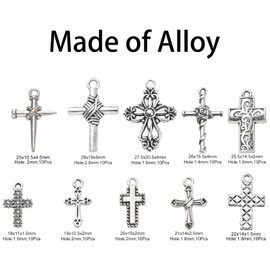 KitBeads 100pcs 10 Styles Tibetan Cross Charms Vintage Christ Religion Charms Christian Crucifix Charms for Jewelry Making Bracelets Bulk