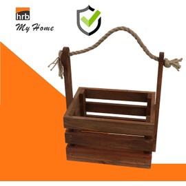 HRB Wooden Bottle Box 28 x 20 x 32 cm with Vintage Rope Ideal for Decorative or Gift Hamper Man Handbag