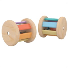 Montessori Wooden Baby Rattle with Bell, Toys for Infants and Babies 6 Months+, Cause and Effect Toy, Sensory Activity