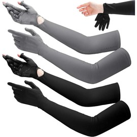 2 Pairs Women UV Long Sun Protection Gloves Touchscreen Arm Sun Driving Gloves UPF 50+ For Outdoor Sports Cycling - Color: Gray, Purple