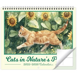 GuassLee Cat Vertical Wall Calendar 2025, 18-Months Art Hanging Wall Calendar Jan. 2025 to June. 2026, 14" x 23" Watercolor Monthly Planner Cat Kitten with Thick Paper for Office Home Decor Organizing