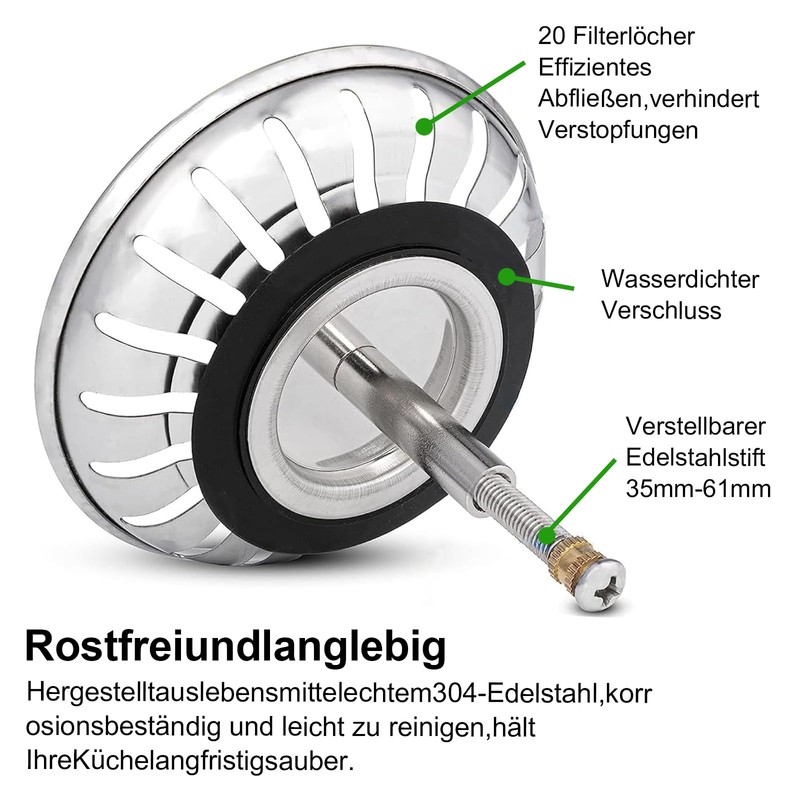 Soiftra Universal Drain Plug, 82 mm Sink Height Adjustable Drain