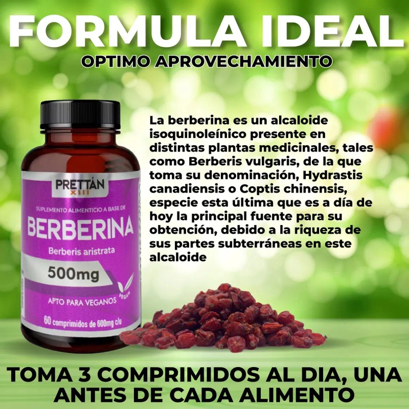 Berberina Prettan Suplemento Nivelador De Azúcar 500mg Berberina