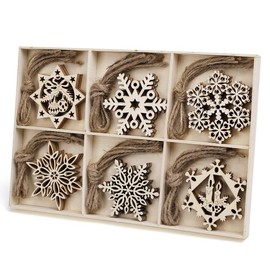 N&T NIETING 30PCS Wooden Christmas Ornaments, 3.2 Inch Unfinished Snowflake Cutouts Embellishments for Hanging Christmas Tree DIY Kids Craft Holiday Party Home Indoor Winter Boho Decor