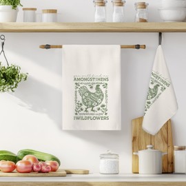 LADOCK Sage Green Floral Chicken Kitchen Towels, Rustic Cottagecore Chicken Hand Towels for Bathroom Decor, Farmhouse Rooster Hen Dish Tea Towels for Kitchen Decor, 16x24 Inch