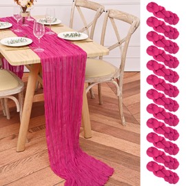 LOKUME 12 Pack Hot Pink Cheesecloth Table Runner 10ft Rustic Gauze Table Runner 35 x 120 Inch Cheese Cloth Table Runner Boho Decoration for Wedding Bridal Shower Birthday Party
