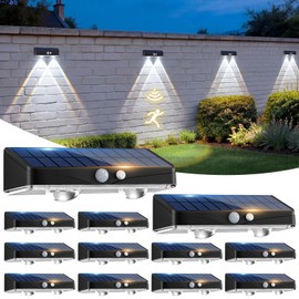 kolpop 16 Pack Solar Fence Lights Outdoor with 3 Modes Motion Sensor,IP65 Waterproof Fence Lights Solar Powered,1200mAh 60LM Bright LED Solar Lights for Fence,Patio,Backyard,Wall,Garden(Cool White)