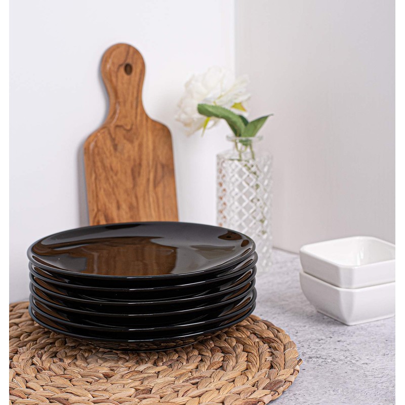 DELLING Porcelain Appetizer Plates, 7 Inch Black Dessert/Salad Plates -