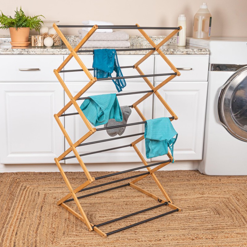 Household Essentials Bamboo Adjustable Folding Clothes Drying Rack, Upscale Laundry