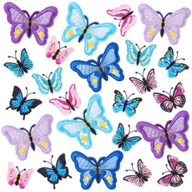 AHANDMAKER 24Pcs Butterfly Patches Applique, 12 Styles Butterfly Embroidery Appliques Sew on Patches, Butterfly Iron On Patch Butterfly Applique for Clothing Dress Shirt Pants Jackets Hats Backpacks