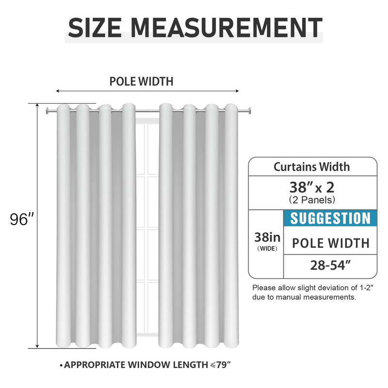 BUHUA Grey Blackout Curtain Panels, Room Darkening Curtains 96 Inches