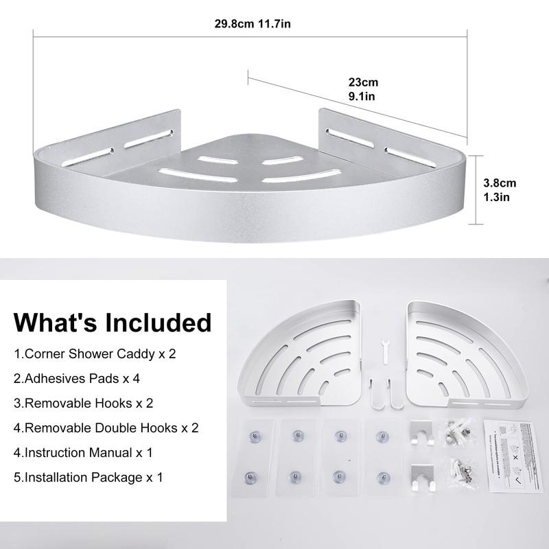 DUFU Adhesive Corner Shower Caddy with Hooks,Bathroom Shower Organizer, No