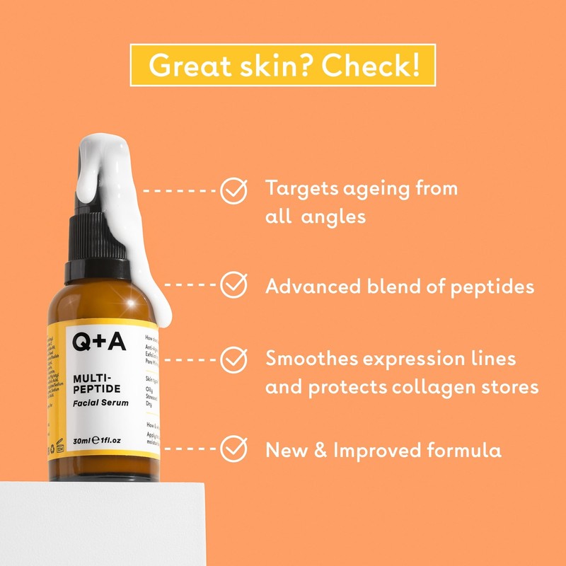 Q+A Multi-Peptide Serum (30ml), Anti-Ageing Face Serum with Polypeptide, Fragrance