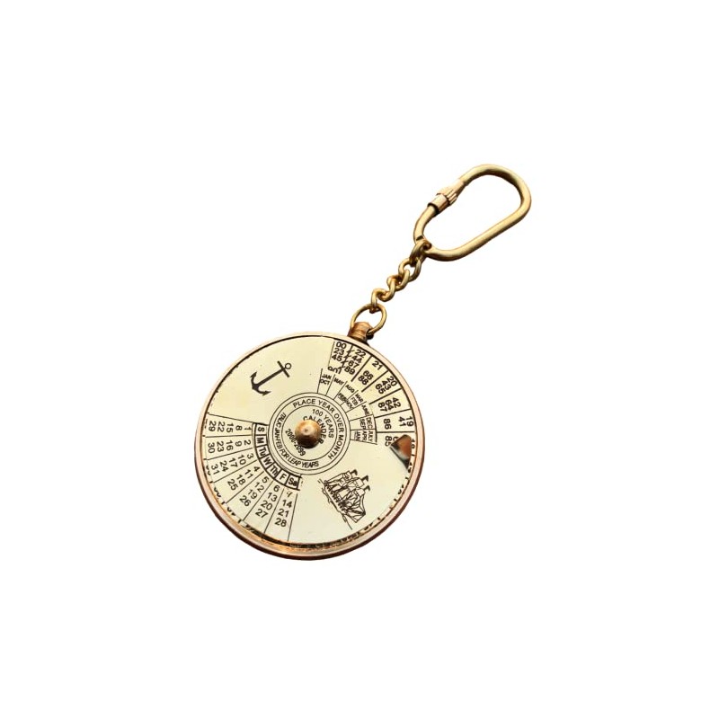 Nautical 100 Years Perpetual Calendar & World Timer Keychain Brass