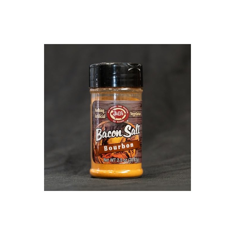 J&D's Bacon Salt, Bourbon, 2.5 Ounce, Bacon Flavored Seasoning, Kosher,