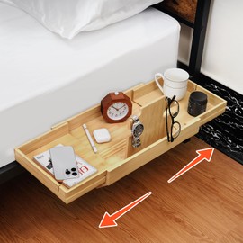 Bamboo Bedside Shelf with Expandable Tray, Clip-On Bunk Bed Nightstand for Dorm & Small Spaces, Fits Rails Up to 5.5" – No Drilling