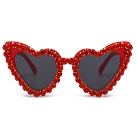 YAMEIZE 70s Trendy Diamond Heart Rhinestone Sunglasses - for Women Men Love Heart Shaped Diamond UV400 Fancy Funny Party Driving