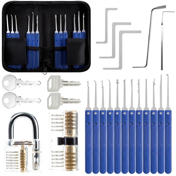 Lock Pick Set, Eventronic 25-Piece Lock Picking Tools with 2 Clear Practice and Training Locks for Lockpicking, Extractor Tool for Beginner and Pro Locksmiths