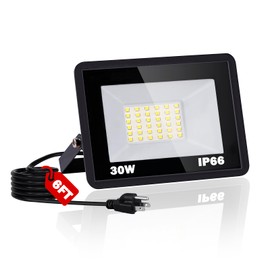 NEWREACH 30W LED Flood Light Outdoor, IP66 Waterproof 5000K Daylight White 3600LM Super Brighter Work Light with 6ft Cord and Plug, Exterior Floodlight Security Lights for Yard Garage Stadium Garden