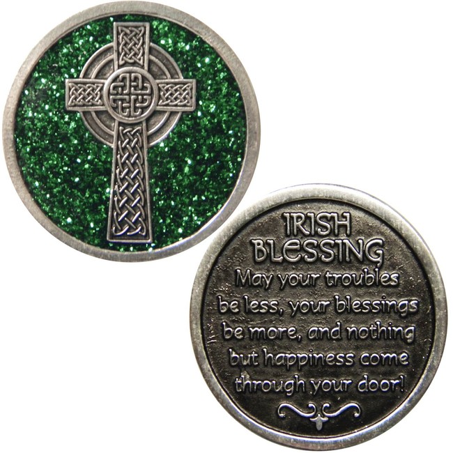 Irish Blessing with Bright Green Enamel Pewter Pocket Token