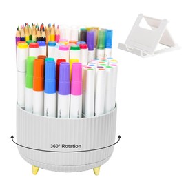 Elezeal Rotating Desk Organizer - 360-Degree Desk Organiser, Multi-Compartment Pen Holder with Non-Slip Base, Pencil Cup Art Supply Storage Box Caddy for Office, Home, and School Supplies