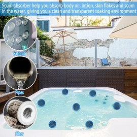 JULMELON Hot Tub Scum Absorber,4 Pack Spa & Pool Scum Eliminating Balls Reusable Hot Tub Oil Absorbing Sponge Washable Scum Floating Filter to Keep Water Clear Clean for Pool Bath Hot Tub Accessories
