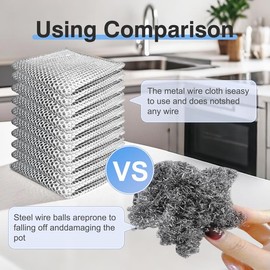 10 Counts Non Scratch Wire Dishcloth Multipurpose Wire Dishwashing Rag Metal Scrubbers for  for Wet and Dry Cleaning, 2-Layer Kitchen Cleaning Cloth Cleaning Tool