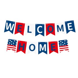 Welcome Home Banner, Patriotic Welcome Home Decorations for Military Army Returning Homecoming Party We Missed You So Much Decorations, Red Blue