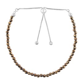 Natural Golden Pyrite Gemstone Beads Bolo Bracelet, Adjustable Slider Chain, Energy Stones, Chakra Healing Crystals, Silver Plated, Gift for Women, Birthstone, Gemstones Jewelry,10 inch