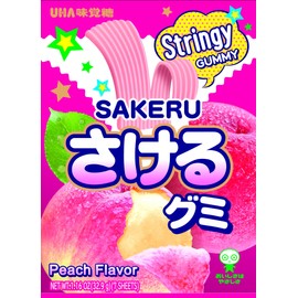 UHA Mikakuto Sakeru Stringy Gummy Peach 1.16 OZ (Pack of 10)