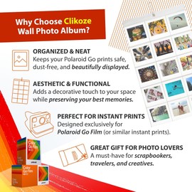 Instant Camera Colour Print Film Bundle with Polaroid Go Film x64 Shots and Clikoze Wall Photo Album