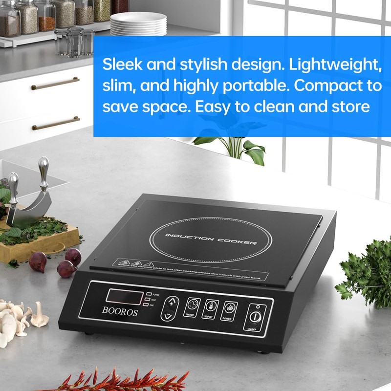 BOOROS Portable Induction Cooktop 1800W Induction Hot Plates for Countertop,9.6-Inch
