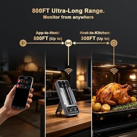 Termómetro inalámbrico digital para carne, termómetro Bluetooth de 800 pies para cocinar, precisión certificada por NIST, base independiente sondas do
