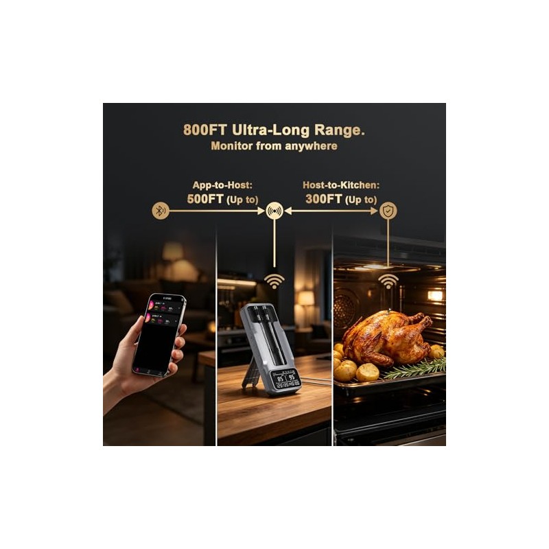 Termómetro inalámbrico digital para carne, termómetro Bluetooth de 800 pies