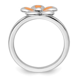 Auriga Fine Jewelry Sterling Silver Stackable Expressions Polished Orange Enameled Flower Ring Size 8