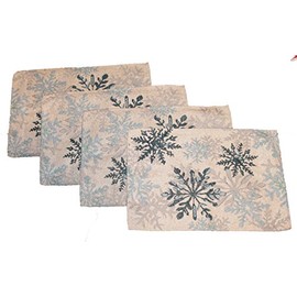Set of 4 Glitter Tapestry Snowflake Placemats - Sparkly Blue Holiday Placemats Design - Comes in an Organza Bag