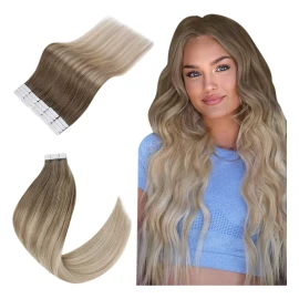 Easyouth Extensiones Cabello Real 40gr 14in Balayage Marrón Cenizo Fa