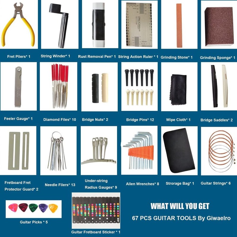 Tuperoymse 67PCS Guitar Tool Kit for Set Up,Intonation Adjustment and