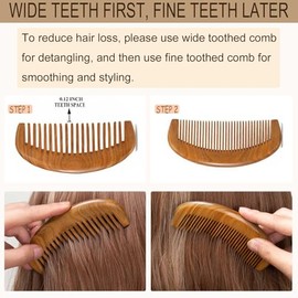 Wooden Comb Wood Hair Comb Green Sandalwood Comb for Women Men - 2 Pack                                                                               