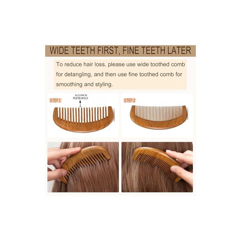 Wooden Comb Wood Hair Comb Green Sandalwood Comb for Women
