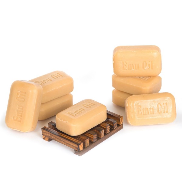 Soap Works Emu Oil Bar Soap, 8-Count with Free Soap Works Natural Wood Soap Dish