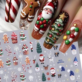 Christmas Nail Art Stickers Decals 5D Christmas Nail Stickers for Nail Art 4PCS Santa Claus Tree Elk Cookie Man Christmas Nail Art Design Supplies Snowflake Penguin Xmas Nail Decals for Acrylic Nails