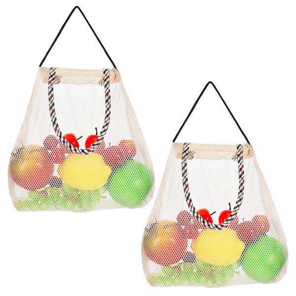 2 Pack Hanging Storage Mesh Bags Reusable Portable Mesh Tote