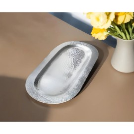 Homeroots 24" Silver Hammered Stainless Steel Oval Serving Tray