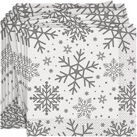 Unique Party 77232 - Silver and Gold Snowflakes Christmas Holiday Napkins, Pack of 16