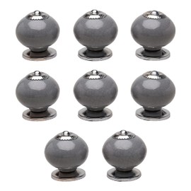 G Decor Dark Grey Crackle Handmade Design Round Ceramic Door Knobs, Vintage, Shabby Chic, Interior Furniture, Cabinet Wardrobe Cupboard Drawers Pulls Handles (8-Pack)