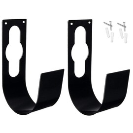 Paquete de 2 ganchos para manguera de jardín para montaje en pared, para manguera de 150 pies (grande, negro)